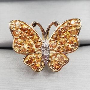 Genuine Citrine & Diamond 14k Yellow Gold / 925 Sterling Silver Butterfly Ring